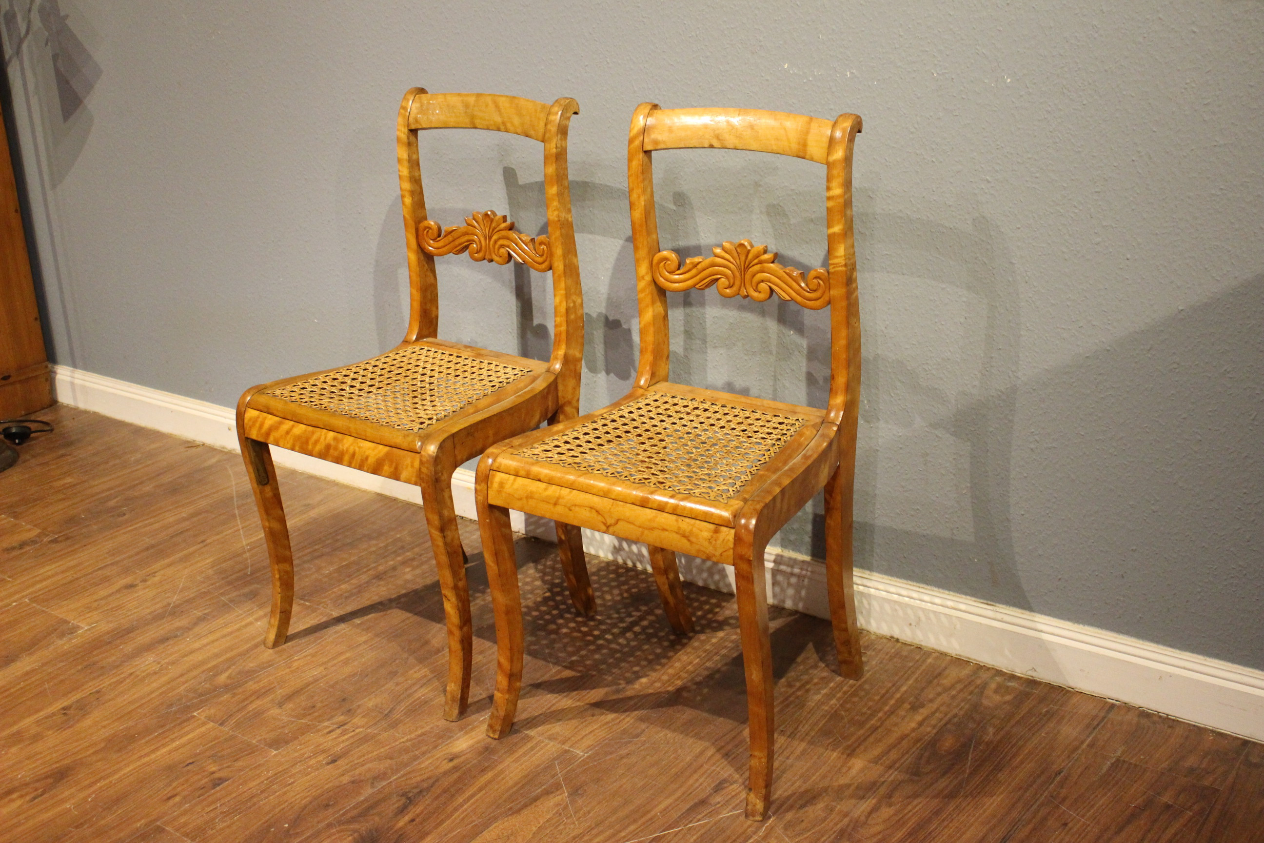 2 Stühle Biedermeier Birke mit Geflecht