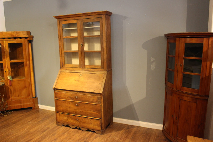 Antiker Sekretär mit Vitrinenaufsatz, Eiche, Biedermeier (Art.-Nr. 04352)