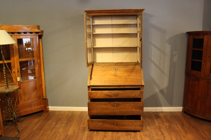 Antiker Sekretär mit Vitrinenaufsatz, Eiche, Biedermeier (Art.-Nr. 04352)