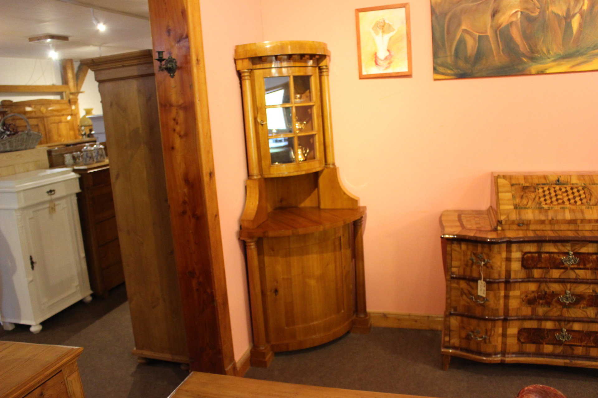 Ecktonnenschrank Eckvitrine Kirsche im Biedermeierstil (Art.-Nr. 04331)