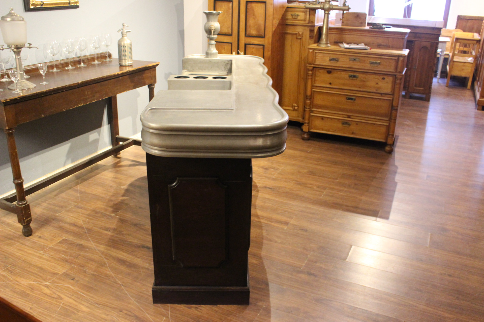 Französischer Bistrotresen aus Zinn und Eiche belle époque (Art.-Nr. 05148)