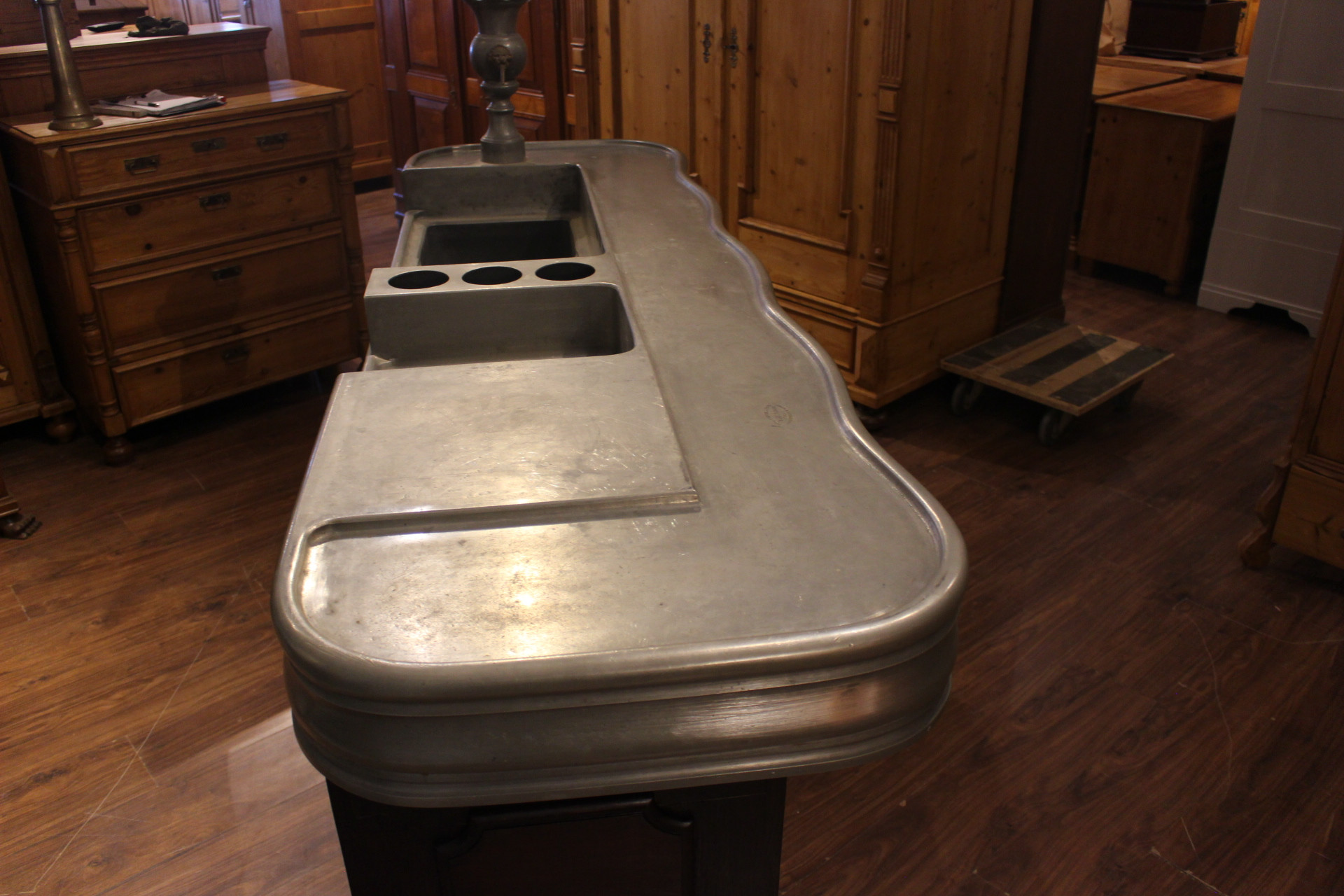 Französischer Bistrotresen aus Zinn und Eiche belle époque (Art.-Nr. 05148)