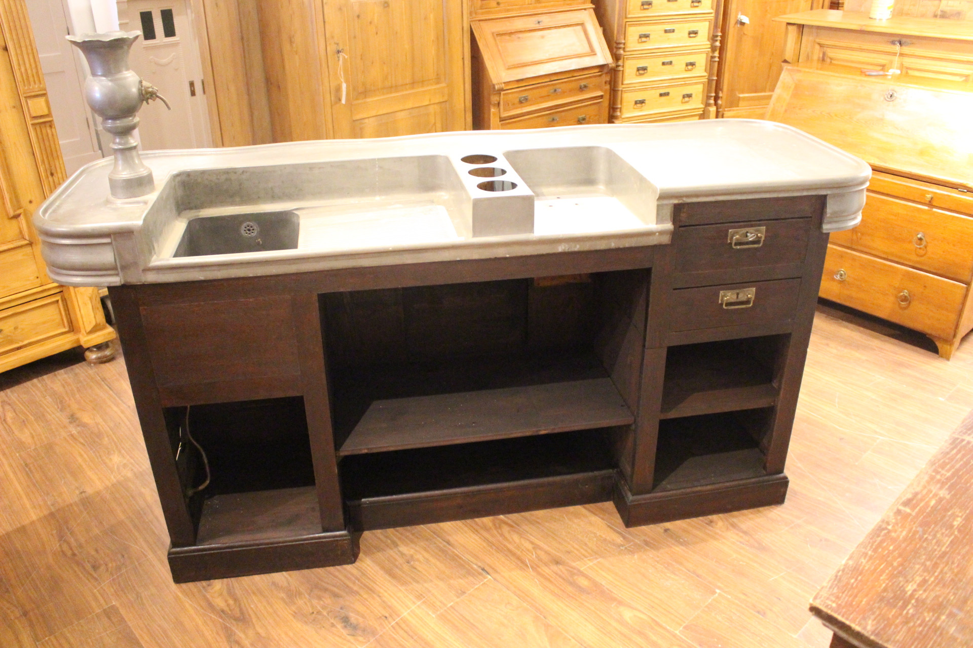 Französischer Bistrotresen aus Zinn und Eiche belle époque (Art.-Nr. 05148)