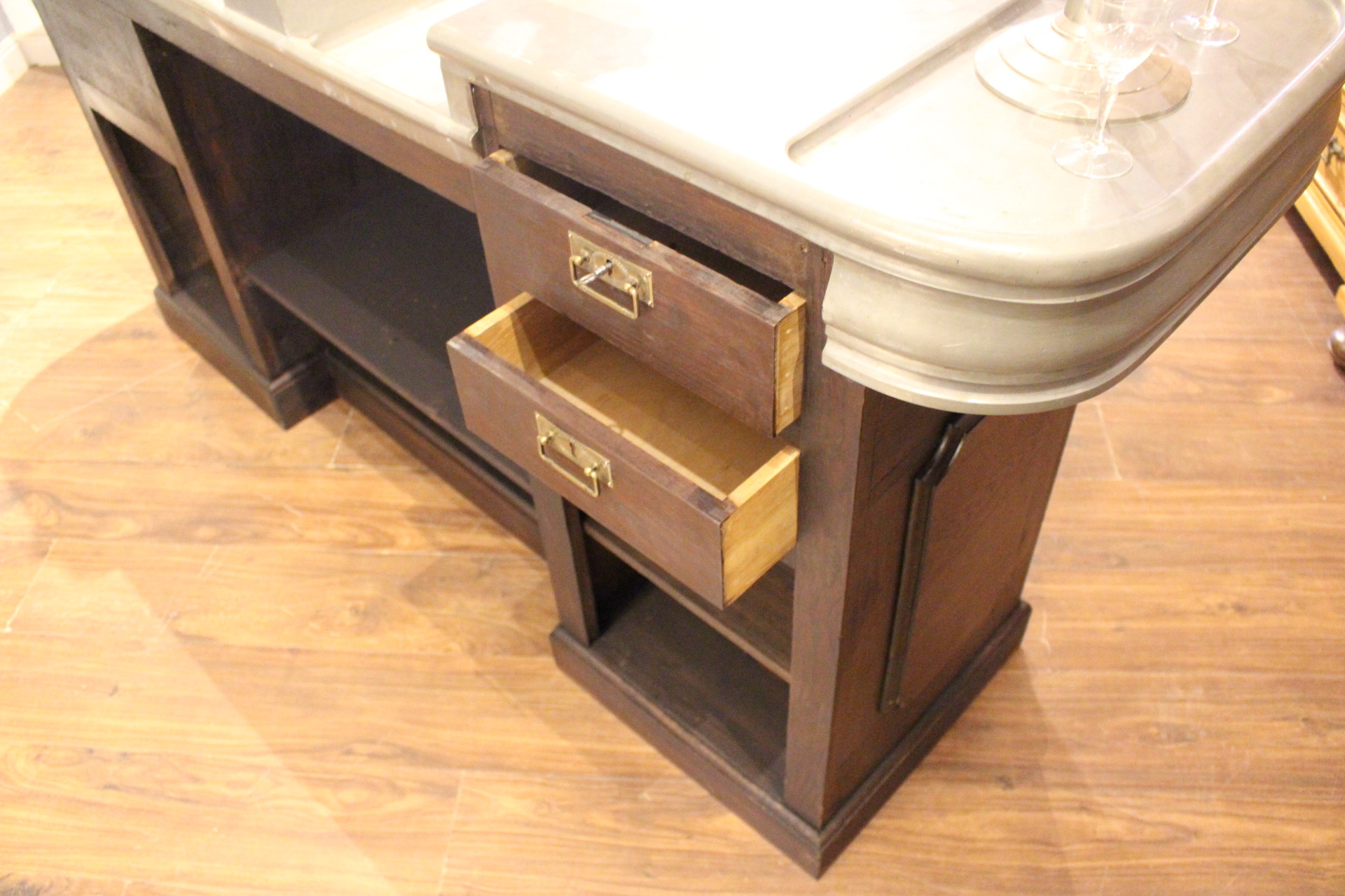 Französischer Bistrotresen aus Zinn und Eiche belle époque (Art.-Nr. 05148)