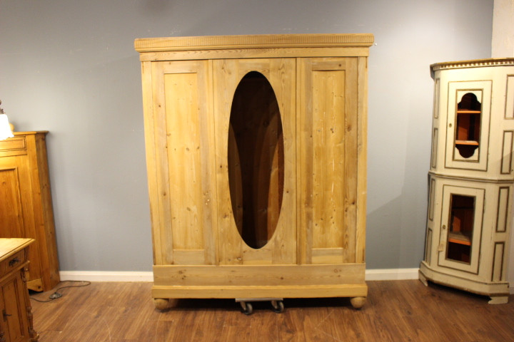Kleiderschrank, Spiegelschrank, Art déco, Kiefer antik (Art.-Nr.: 04845)