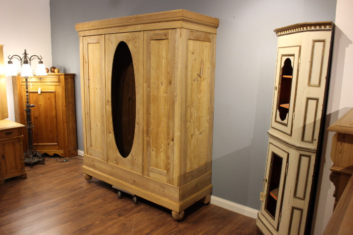 Kleiderschrank, Spiegelschrank, Art déco, Kiefer antik (Art.-Nr. 04845)