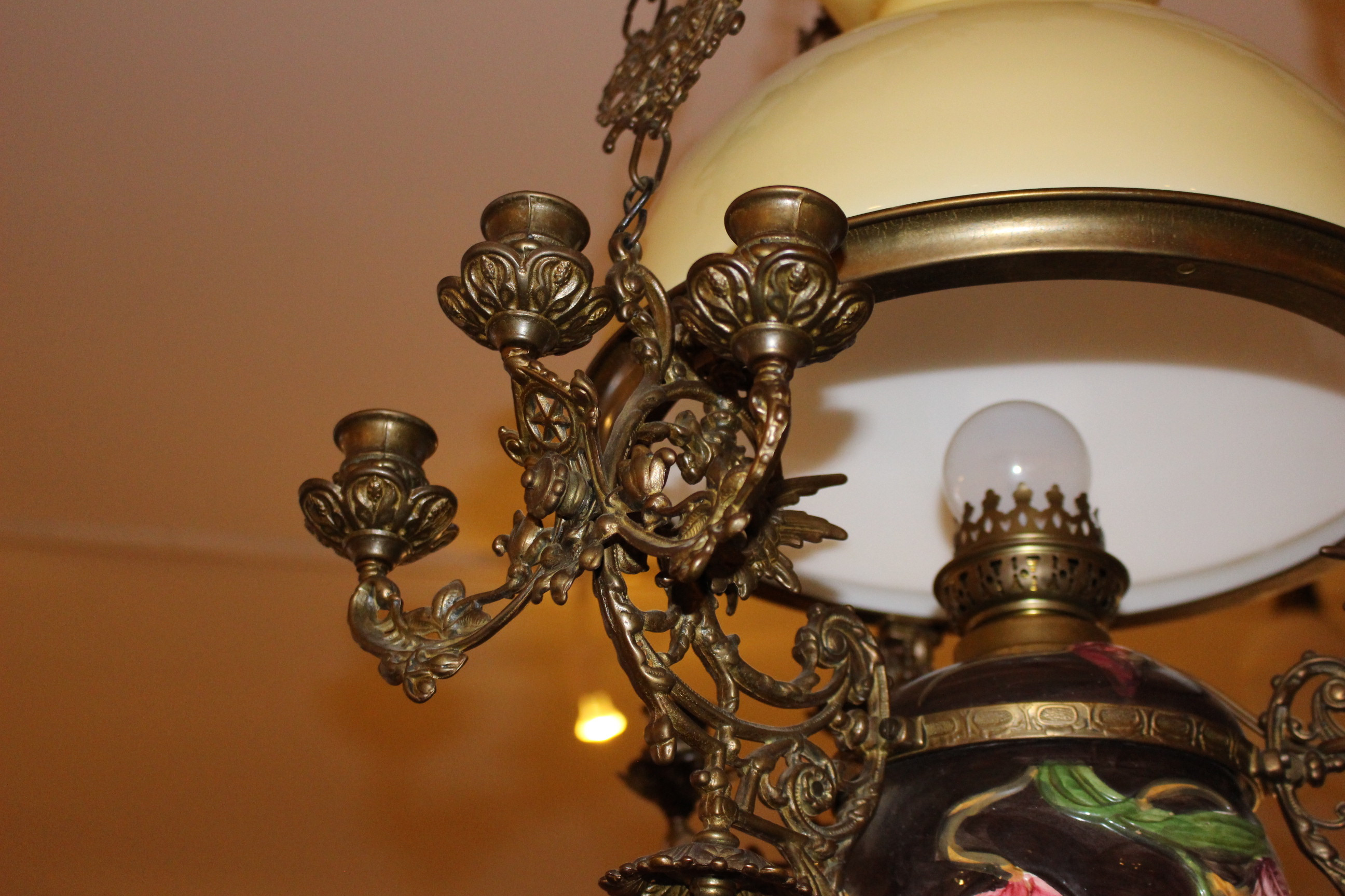 sehr schöne Jugendstil Lampe und Hängeleuchter, Majolica Keramik (Art.-Nr. 04289)