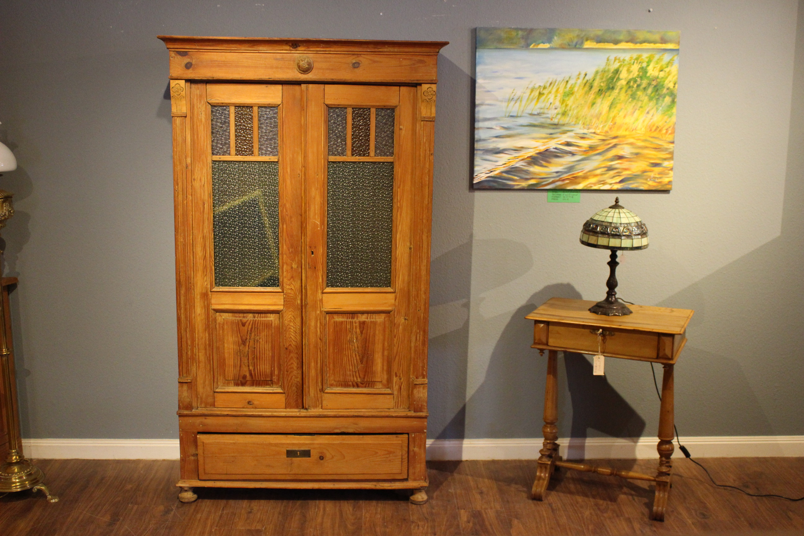 Vitrine antik, Bücherschrank, Kiefer Jugendstil (Art.-Nr.: 03587)